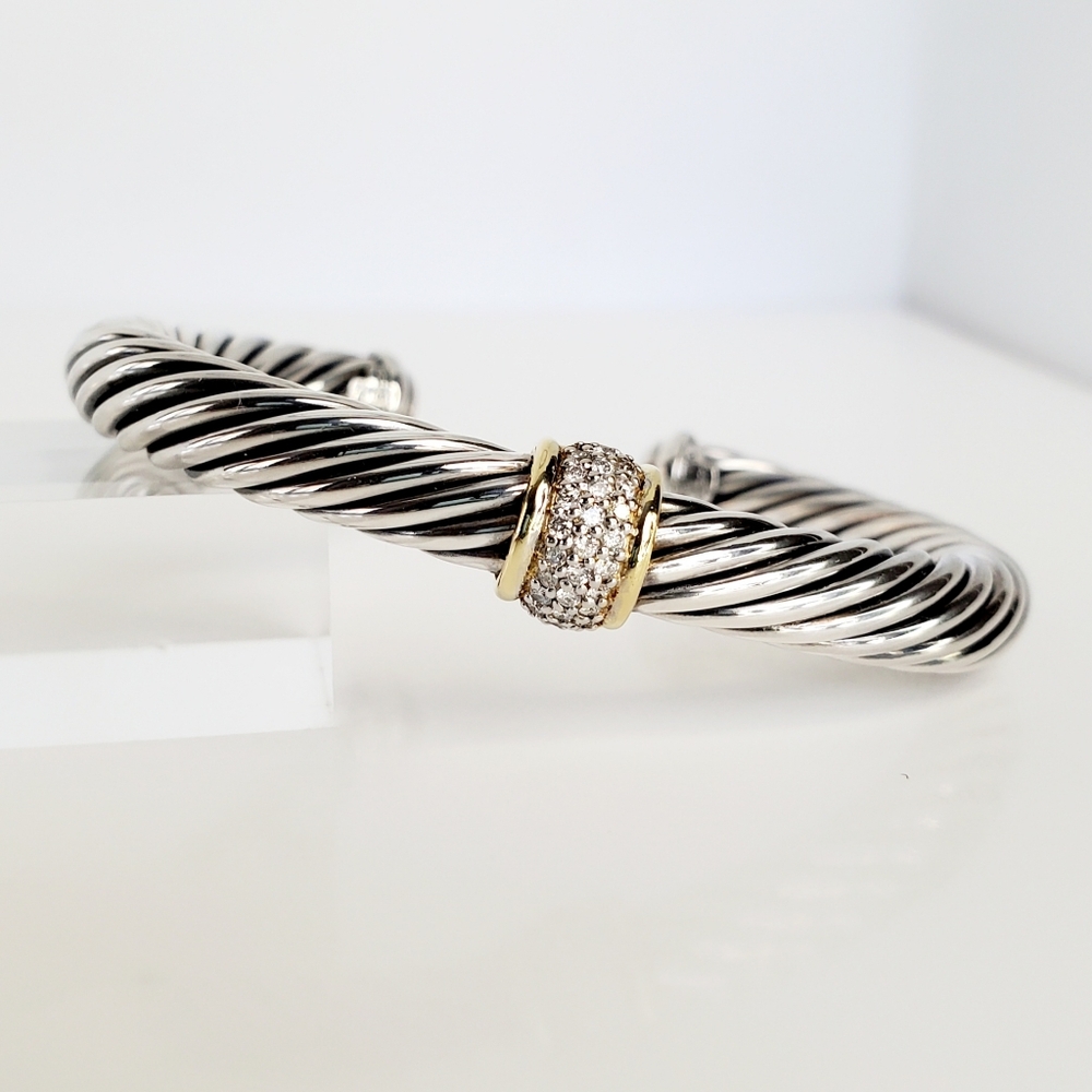 David Yurman 7mm Diamond Station Bracelet with 18k Gold - Picture 2 of 5